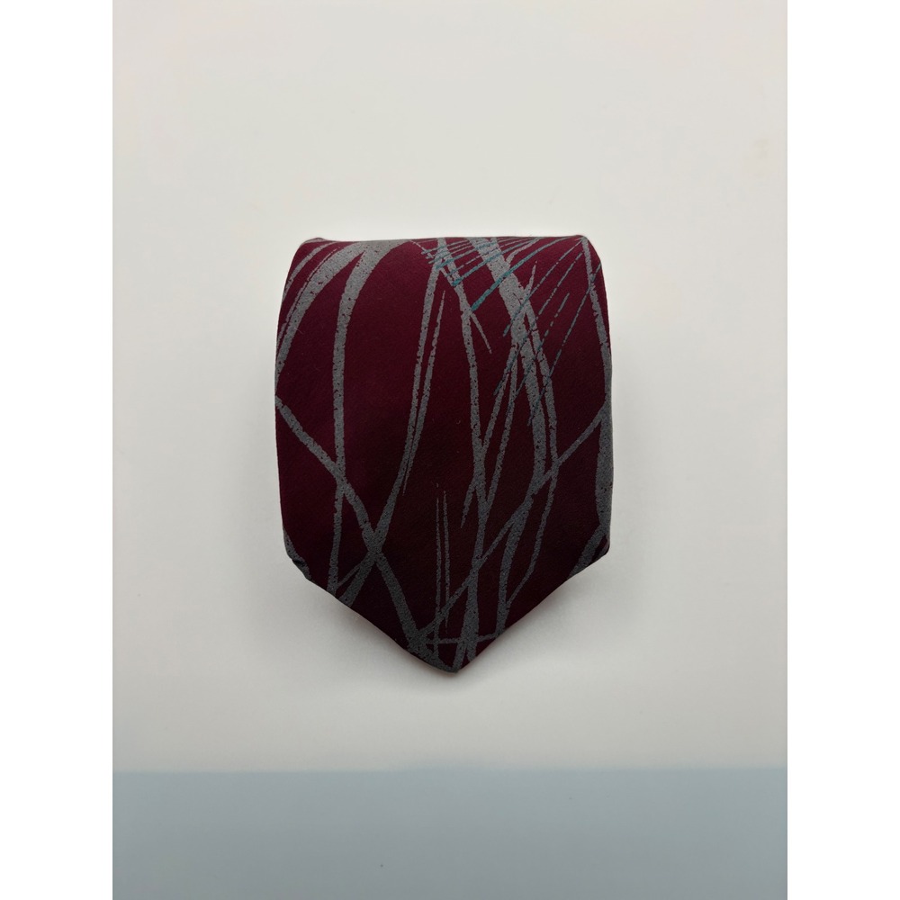 Stonehenge Mens Silk Tie Burgundy Grey Teal Abstract Graphic Handmade Necktie